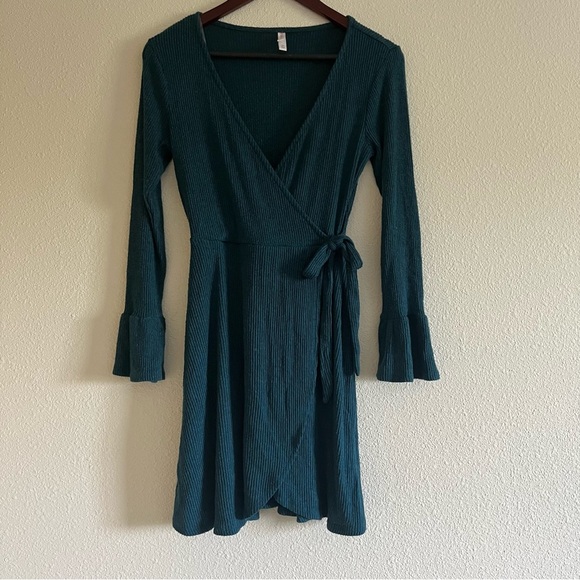 Target Xhiliration Women’s Turquoise Mock Wrap Ribbed A Line Dress Size XS - Picture 4 of 7